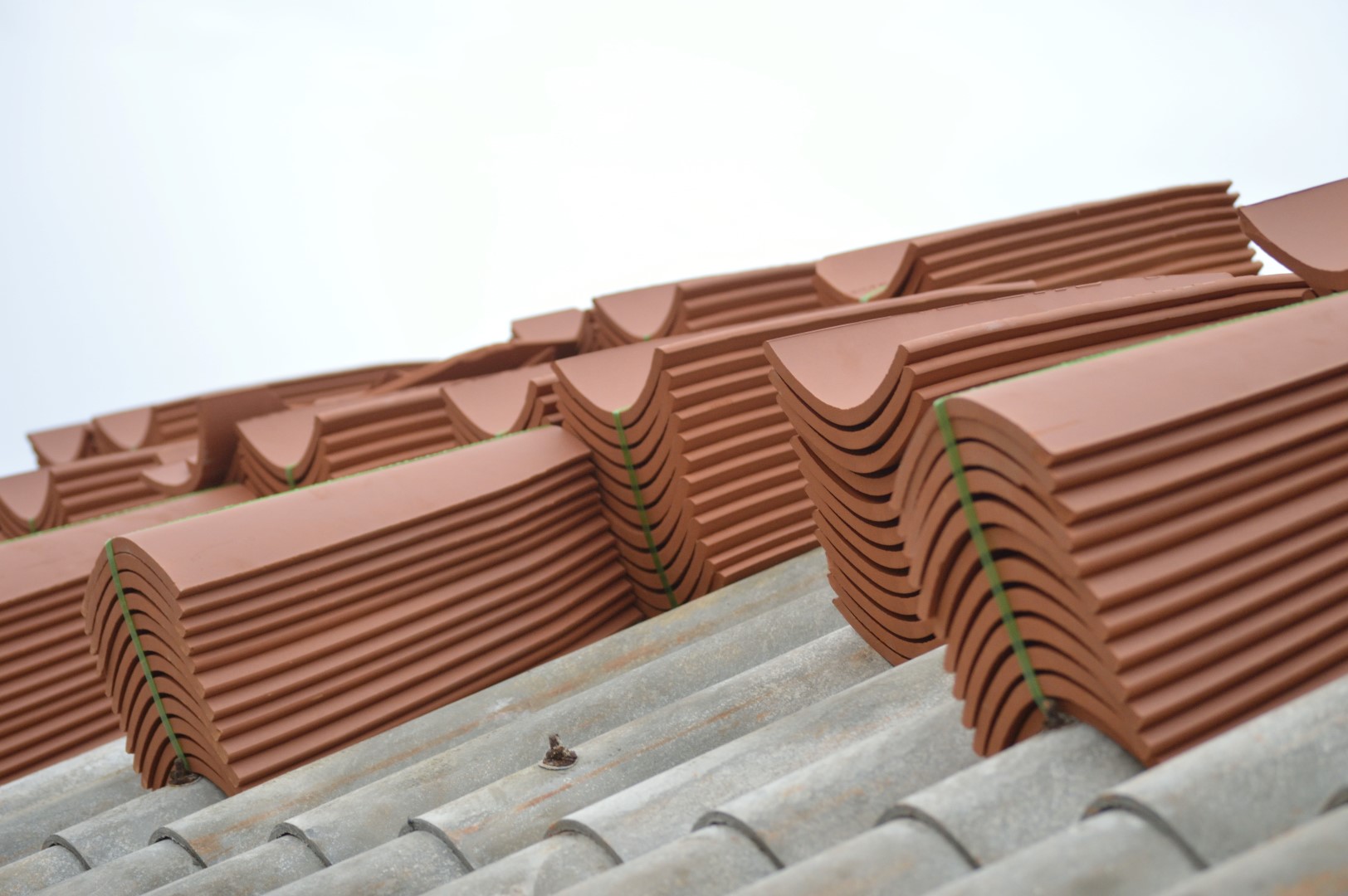 Stack of clay tiles for construction